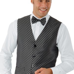 Gilet Unisex in Rasatello con Disegno Cravatta Nero e Argento