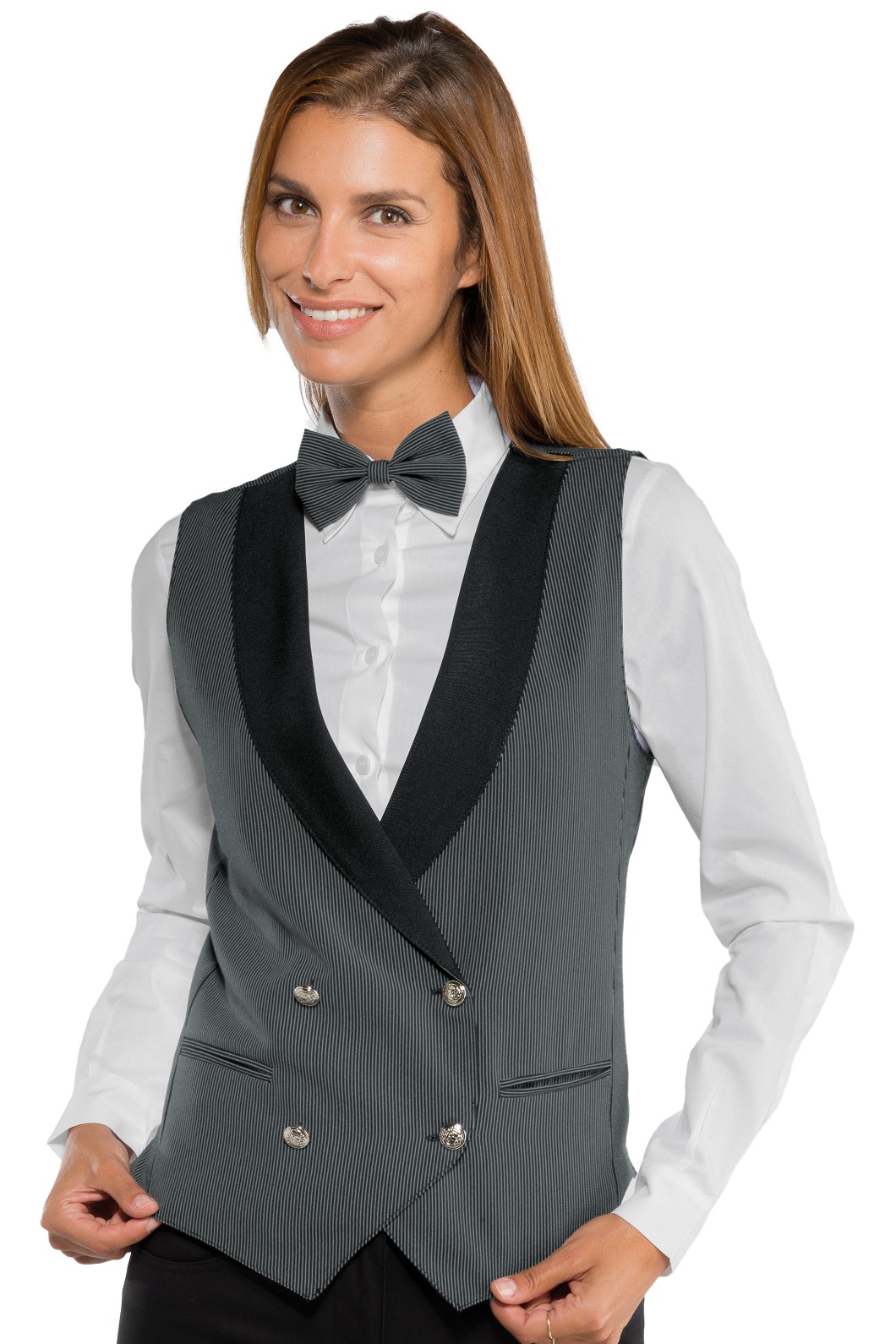 Gilet Uomo Donna Doppio Petto Per Bar E Ristoranti Nero - immagine 4