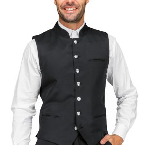 Gilet Con Collo alla Coreana Nero Unisex Per Divise di Bar Hotel