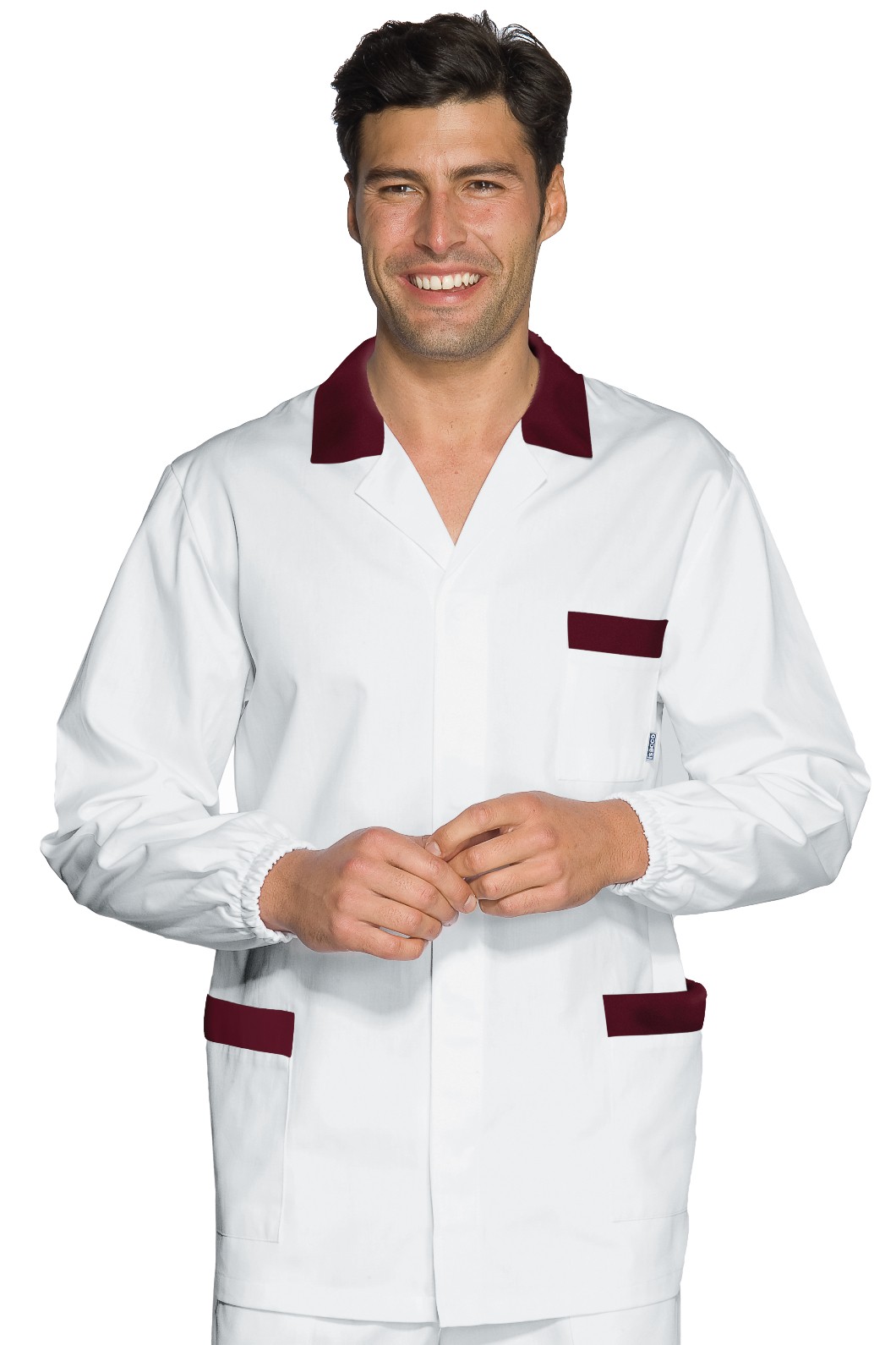 Camice Corto A Casacca In Cotone Manica Lunga Da Uomo Bianca con Inserti a Contrasto - immagine 2