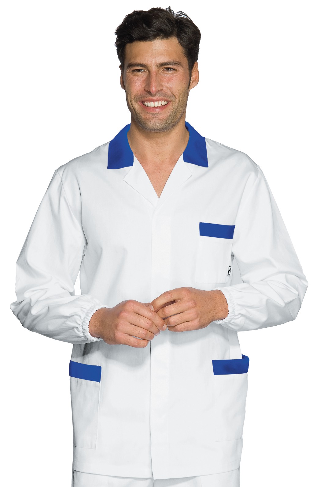 Camice Corto A Casacca In Cotone Manica Lunga Da Uomo Bianca con Inserti a Contrasto - immagine 3