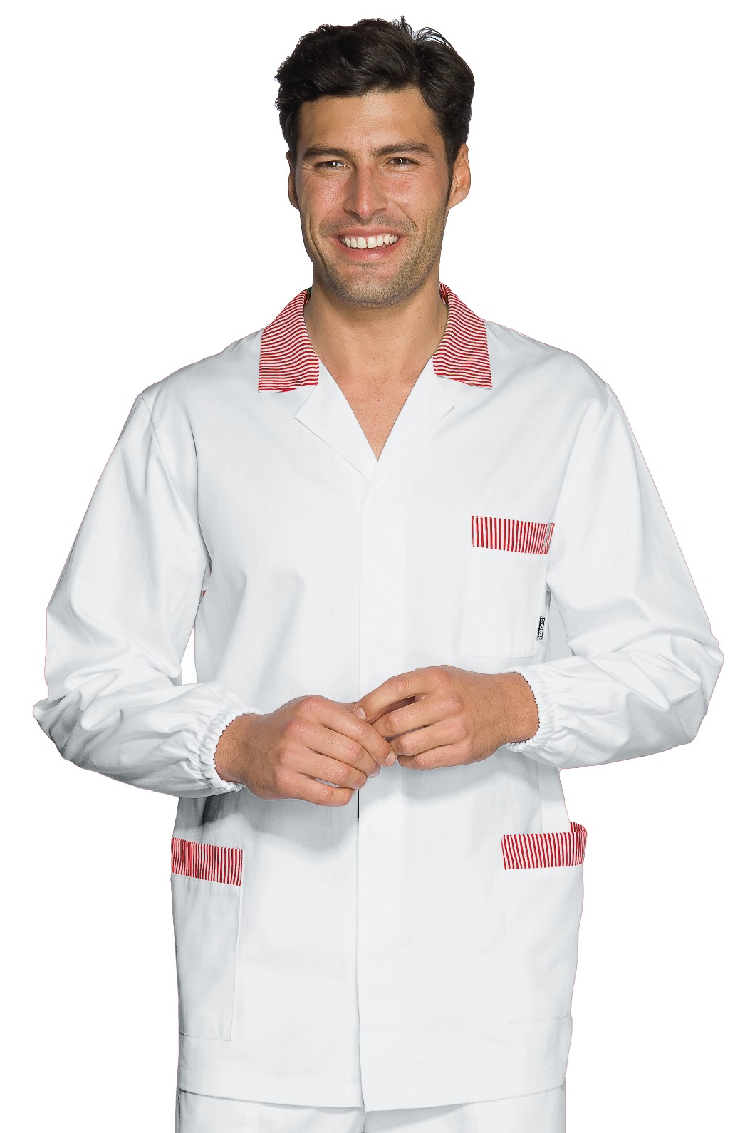 Camice Corto A Casacca In Cotone Manica Lunga Da Uomo Bianca con Inserti a Contrasto