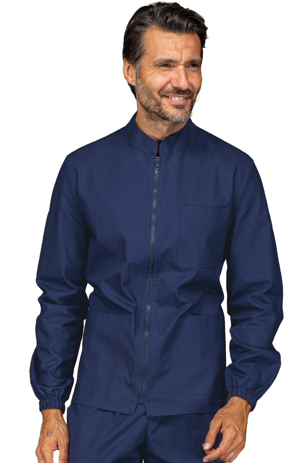 Casacca Blu da Dentista in Cotone Aperta Con Zip Centrale Per Uomo Donna