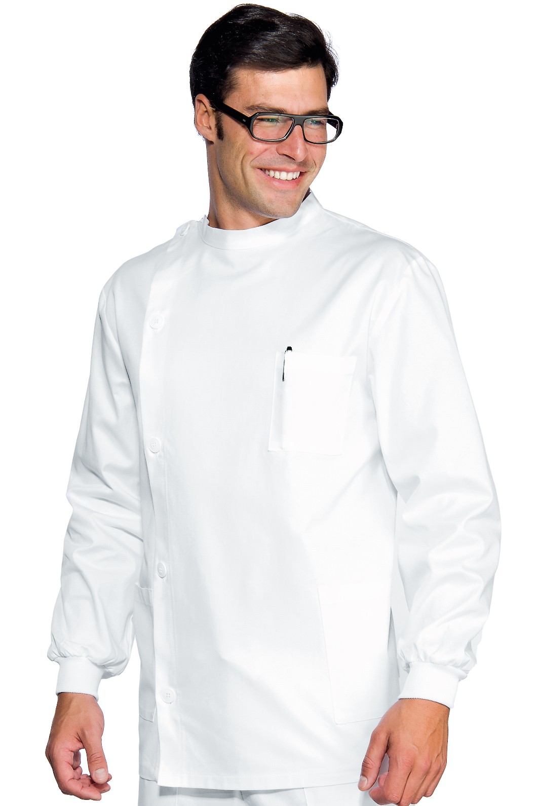 Casacca Dentista Bianca Collo Coreana Allacciatura Laterale in Cotone per Uomo Donna - immagine 4