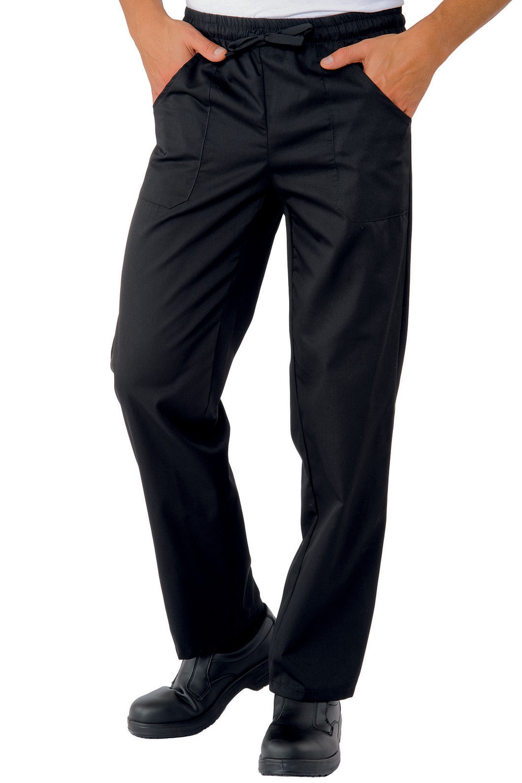Pantalone bianco o nero no stiro con coulisse ed alastico in vita 100% pol gr. 180 - immagine 3