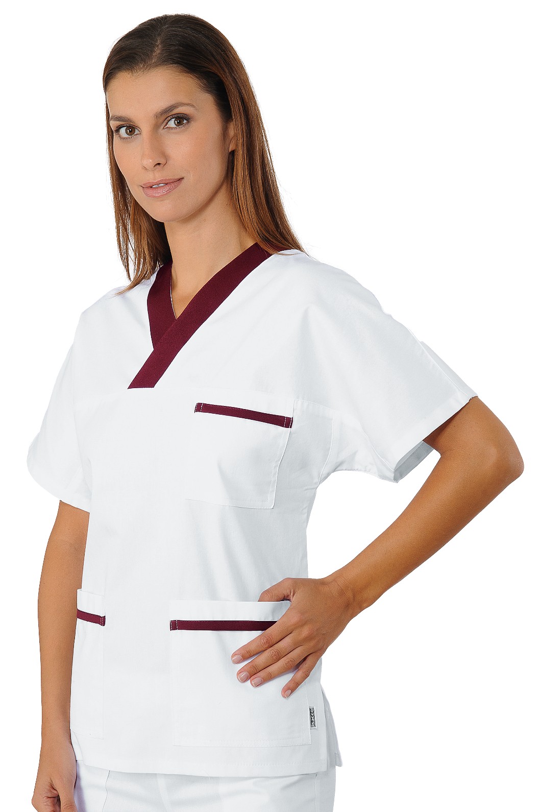 Casacca unisex biannca scollo a V con inserto coloratoo mezza manica gr. 190 - immagine 2