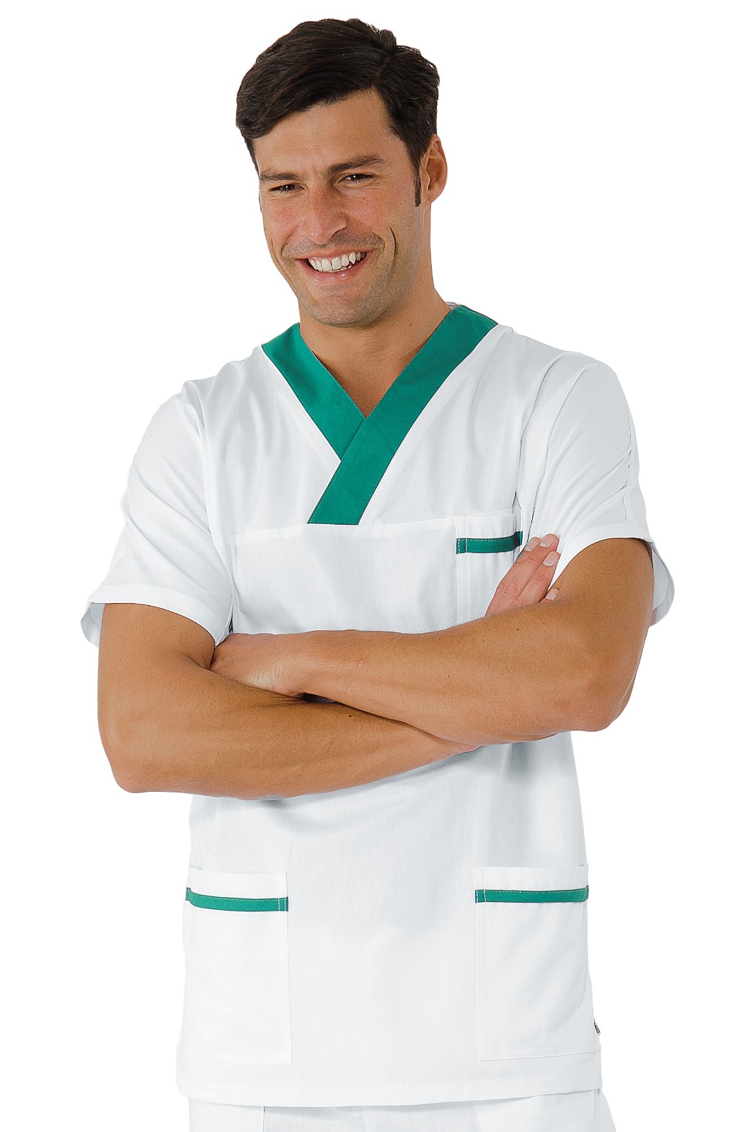 Casacca unisex biannca scollo a V con inserto coloratoo mezza manica gr. 190 - immagine 3