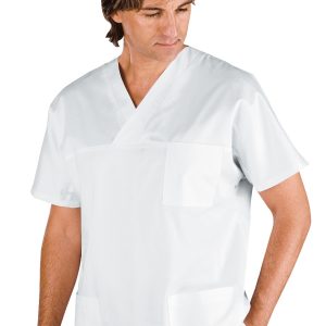 Casacca uomo bianca scollo a V medicale leggera misto cotone gr. 150