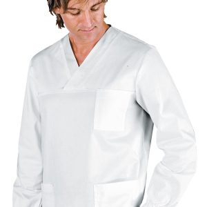 Casacca unisex bianca in cotone scollo a V per medicale gr. 190