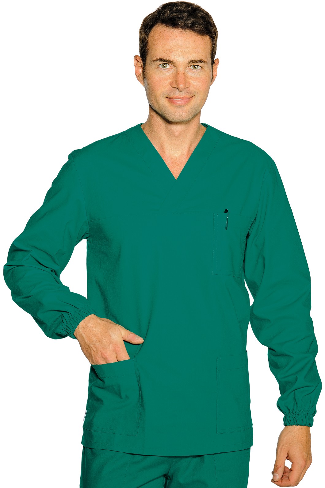 Casacca unisex in cotone scollo a V in Blu, Verde Chirurgico o Azzurro per medicale gr. 185 - immagine 2