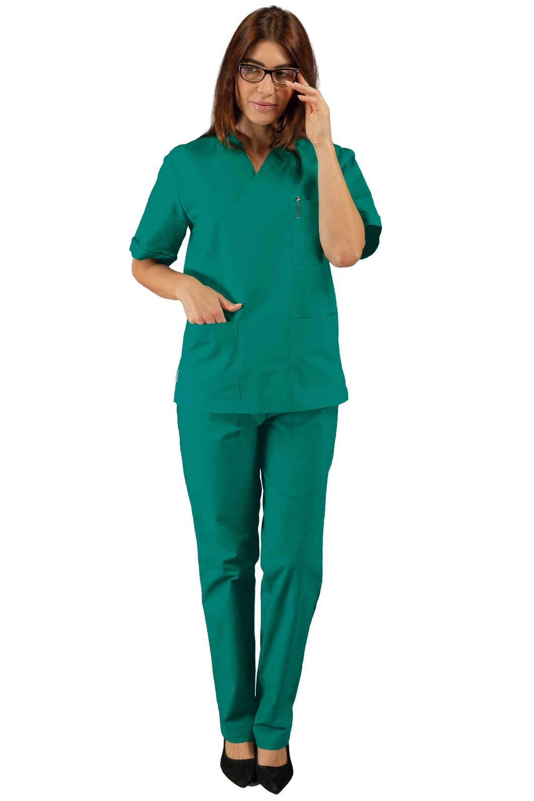 Casacca unisex in cotone scollo a V in Blu, Verde Chirurgico o Azzurro per medicale gr. 185 - immagine 3