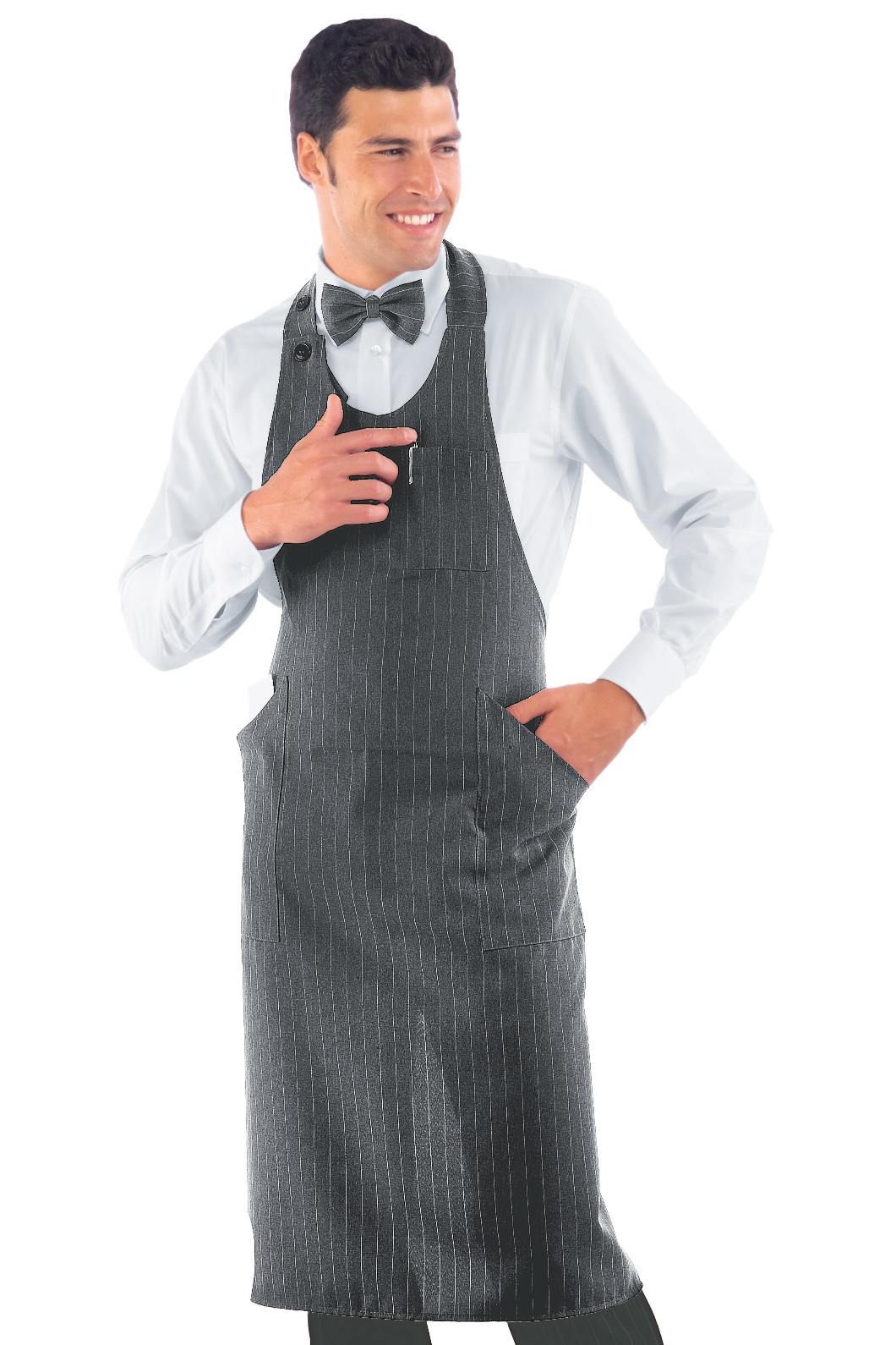 SOMMELIER - Grembiule con pettorina lungo gessato Bordeaux, Grigio, Nero, Blu - immagine 2