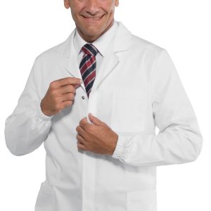 Camice corto medicale bianco antiacido Con Bottoni a Pressione o Zip