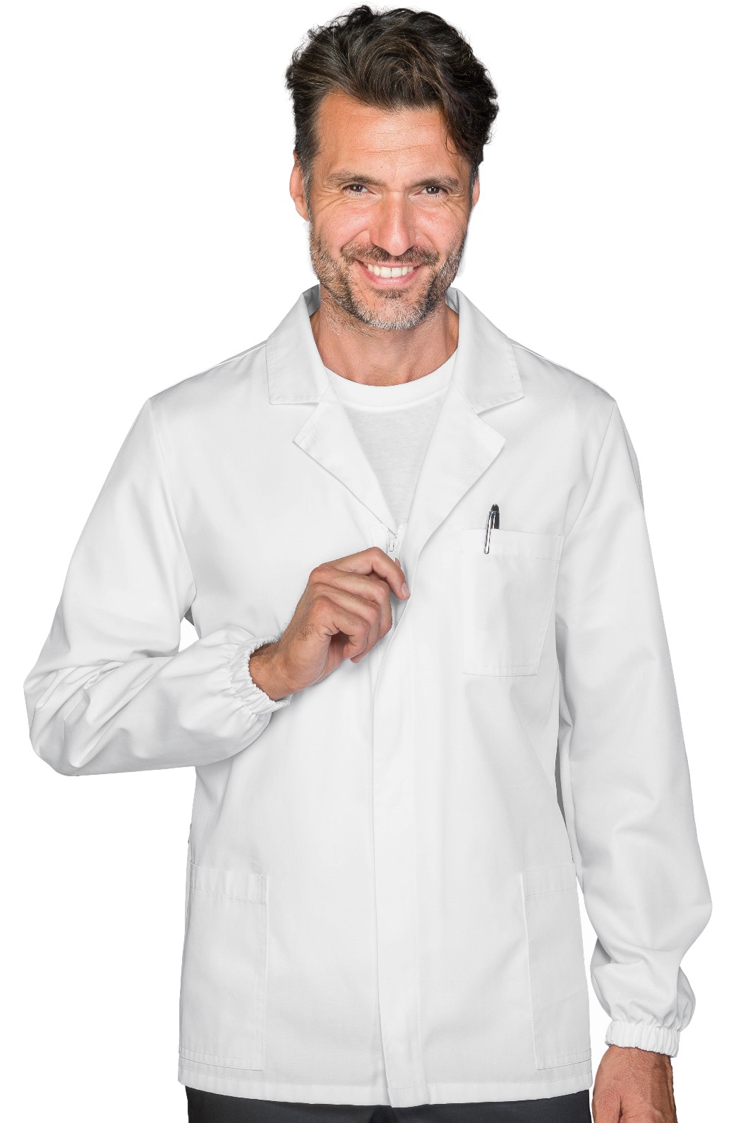 Camice corto medicale bianco antiacido Con Bottoni a Pressione o Zip - immagine 2