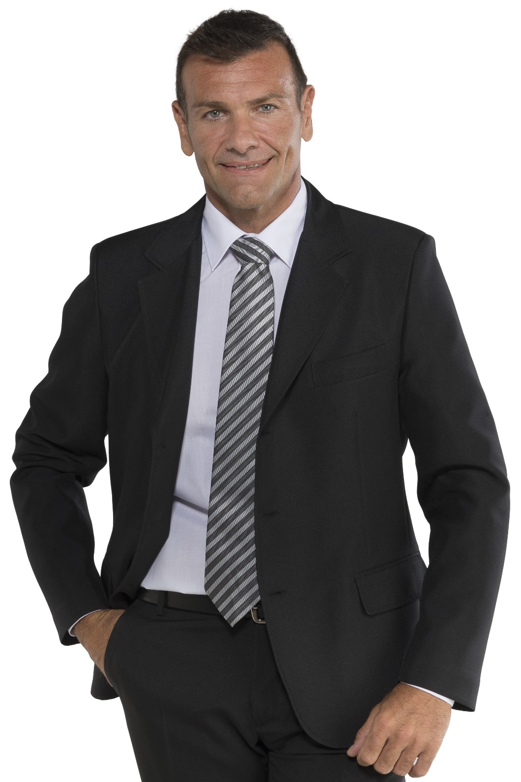 Giacca classica da uomo slim con 3 bottoni nero o blu per divisa 100% pol. - immagine 4