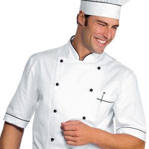 ALICANTE - Giacca chef bianca con profili colorati manica corta