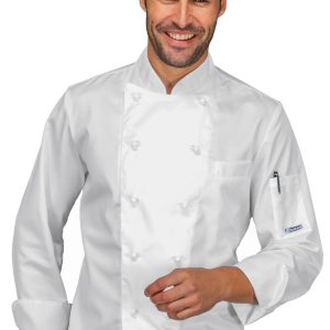 ALABAMA - Giacca chef slim bianca 100% cotone satin ML MC