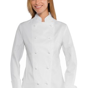 LADY CHEF - Giacca donna sciancrata biancva o bianca con profili neri in Cotone ML MC