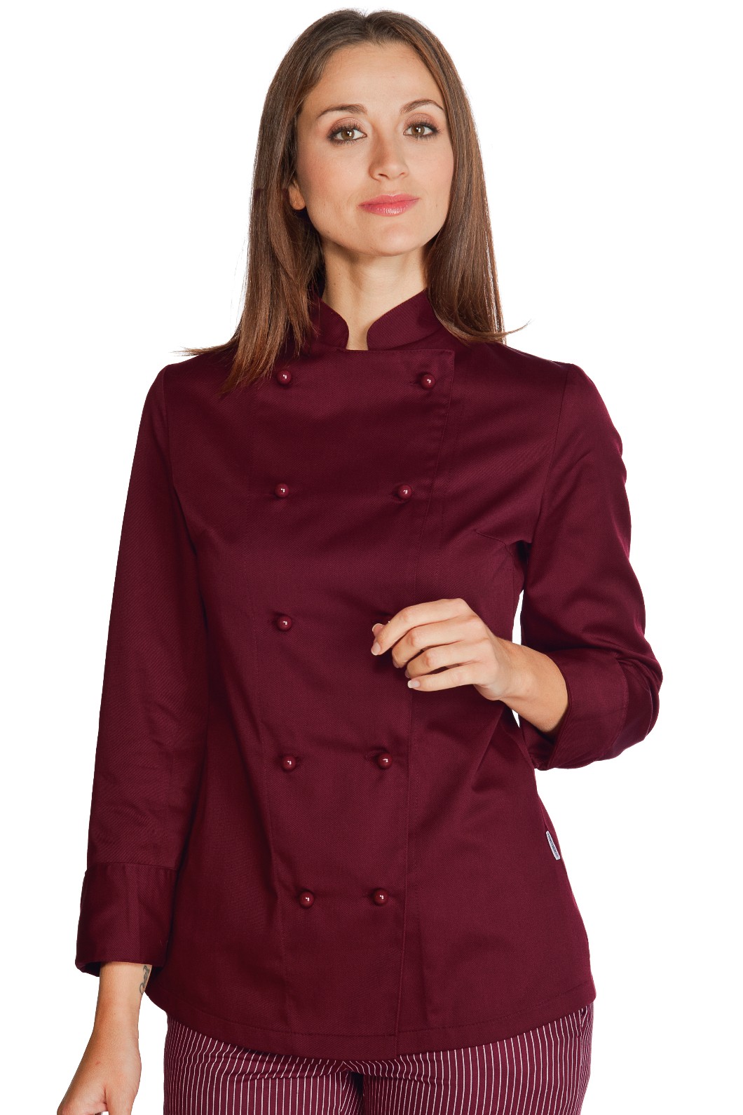LADY CHEF Giacca donna chef slim Nera, Rossa o Bordeaux ML MC misto cotone - immagine 4