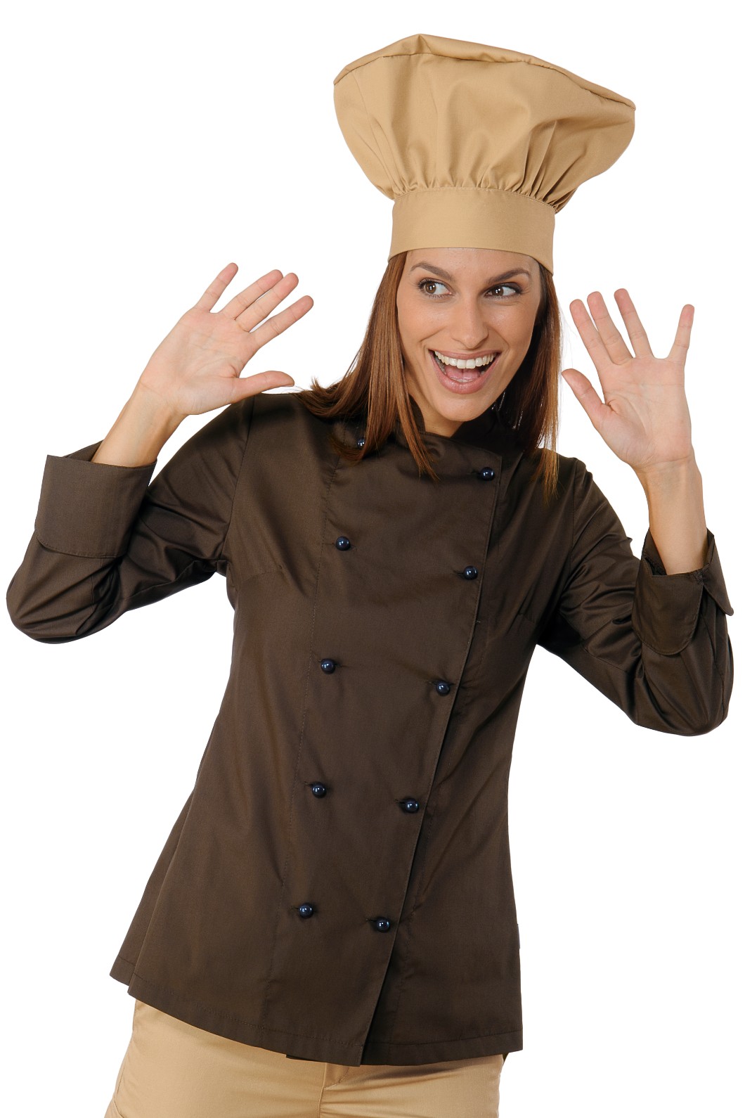 LADY CHEF -Giacca donna chef rosa, nero bordi e bottoni ML MC - immagine 3