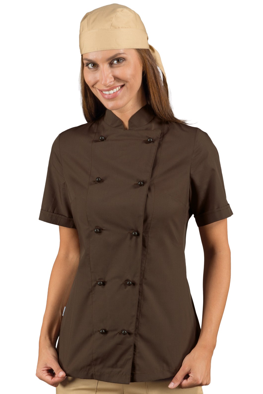 LADY CHEF -Giacca donna chef rosa, nero bordi e bottoni ML MC - immagine 4