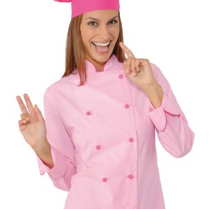 LADY CHEF -Giacca donna chef rosa, nero bordi e bottoni  ML MC