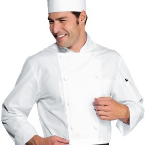 Giacca chef classica bianca con bottoni a pallina doppio petto misto cotone ML MC