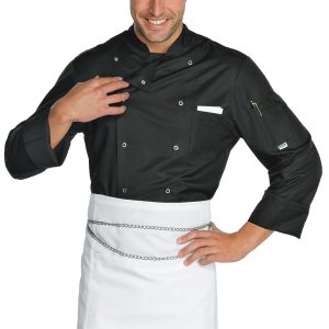 Giacca chef classica bianca o  nera doppio petto, bottoni a pressione ML MC