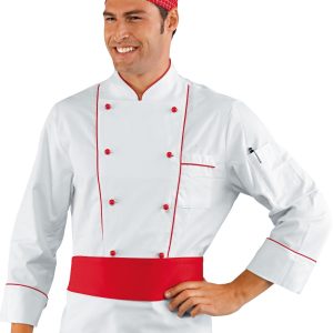 Giacca Cuoco Bianca in Cotone Doppio Petto con Profili in Nero o Rossi ML MM