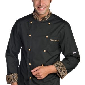Giacca chef nera e fantasia maori misto cotone ML MC