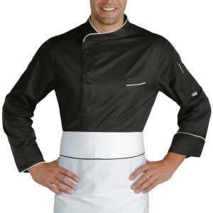 BILBAO - Giacca chef  nera o bianca in tessuto Superdry antimacchia con profili a contrasto gr. 130 ML MC