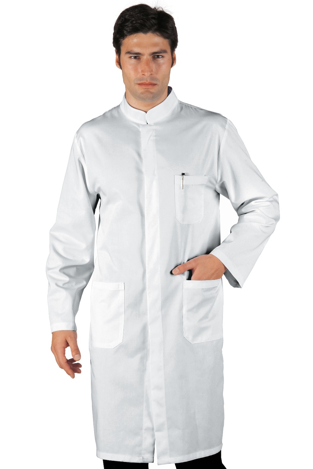 DAVEMPORT - Camice bianco uomo collo alla coreana bottoni automatici 100% cotone