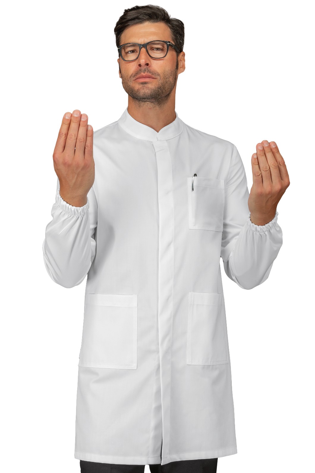 DOVER - Camice bianco collo alla coreana tessuto stretch