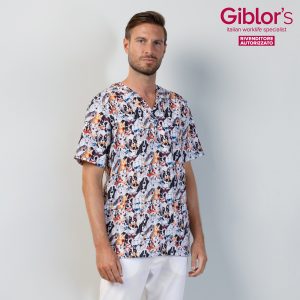 Casacca Uomo a V Fantasia Con Cagnolini O Dentifrici Per Veterinario Dentista Infermiere-Piero