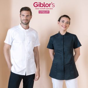 Casacca Bianca o Nera Mezze Maniche Uomo Con Tasche, Tessuto Facile Stiro E Traspirante. Settore Sanitario, Estetico