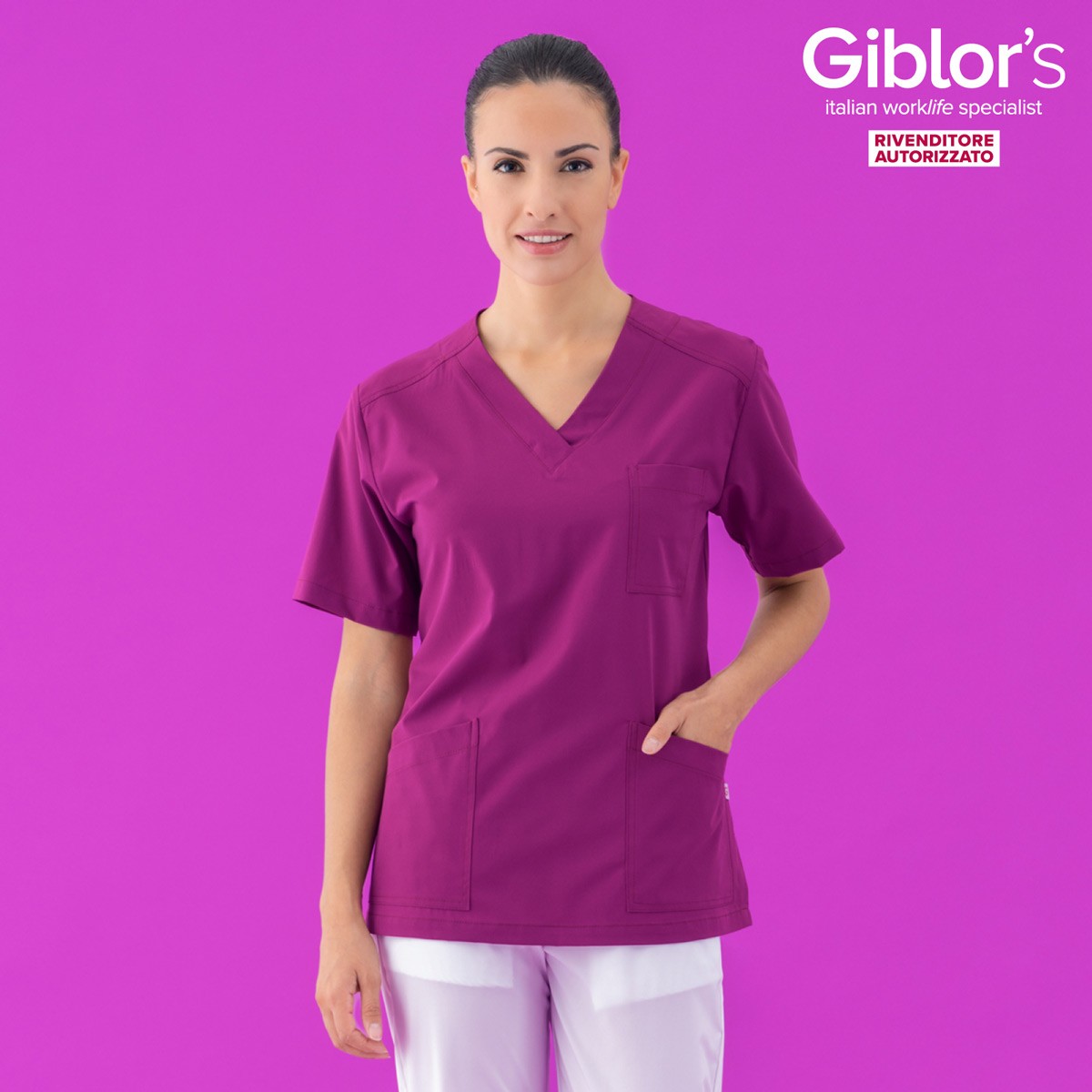 Camice, Casacca Da Donna A Maniche Corte Scollo A V. 7 Colori. Per Settore Sanitario E Medicale-Sonia