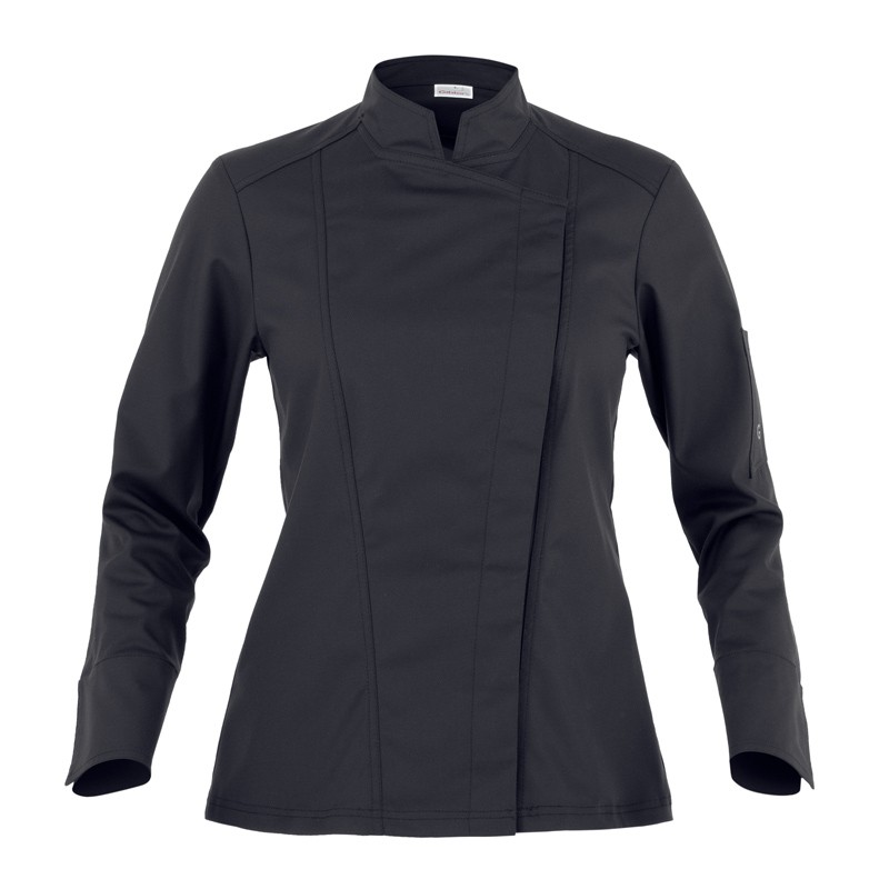 Giacca Chef Da Donna Bianca o Nera, Slim Tessuto Traspirante. Allacciatura Con Automatici Nascosti - immagine 2