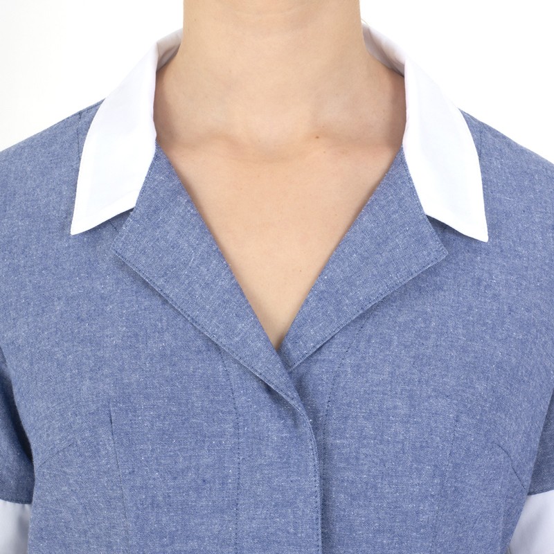 Camice Leggero a Manica Corta In Cotone Azzurro o Grigio per Donna Pulizie Donna di Servizio-Amalia- - immagine 3