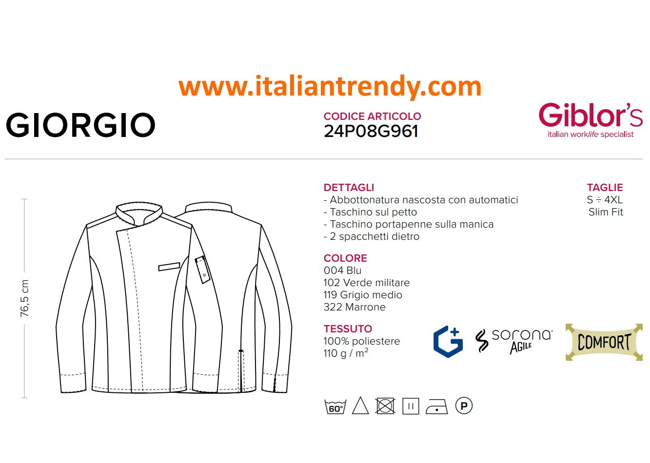 Giacca Uomo da Cuoco Leggera con Collo alla Coreana e Bottoni Automatici Nascosti - immagine 7