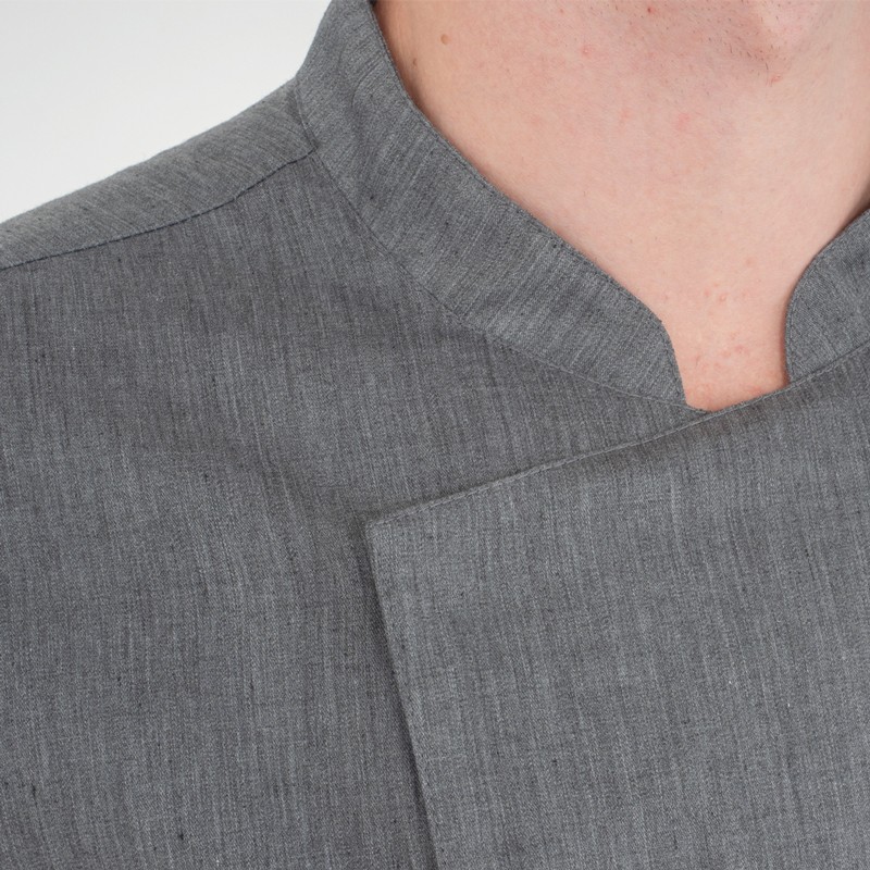 Giacca Uomo da Cuoco Leggera a Maniche Corte con Collo alla Coreana e Bottoni Automatici Nascosti - immagine 5