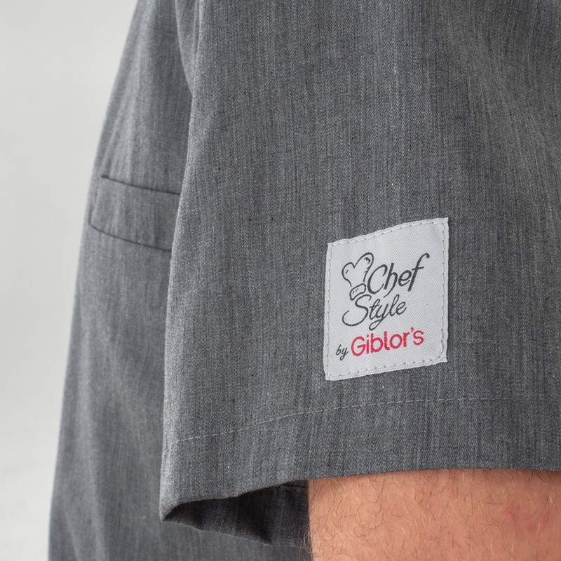 Giacca Uomo da Cuoco Leggera a Maniche Corte con Collo alla Coreana e Bottoni Automatici Nascosti - immagine 7