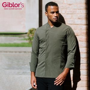 Giacca Uomo da Cuoco Leggera con Collo alla Coreana e Bottoni Automatici Nascosti