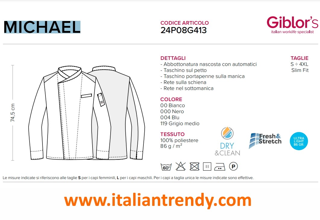 Giacca da Cuoco Leggera e Traforata in Bianco, Nero, Blu, Grigio-Michael - immagine 12