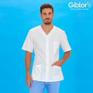 Casacca Bianca Aperta, Scollo A V Maniche Corte Allacciatura Centrale Per Divisa O.S.S. o Centri Estetici