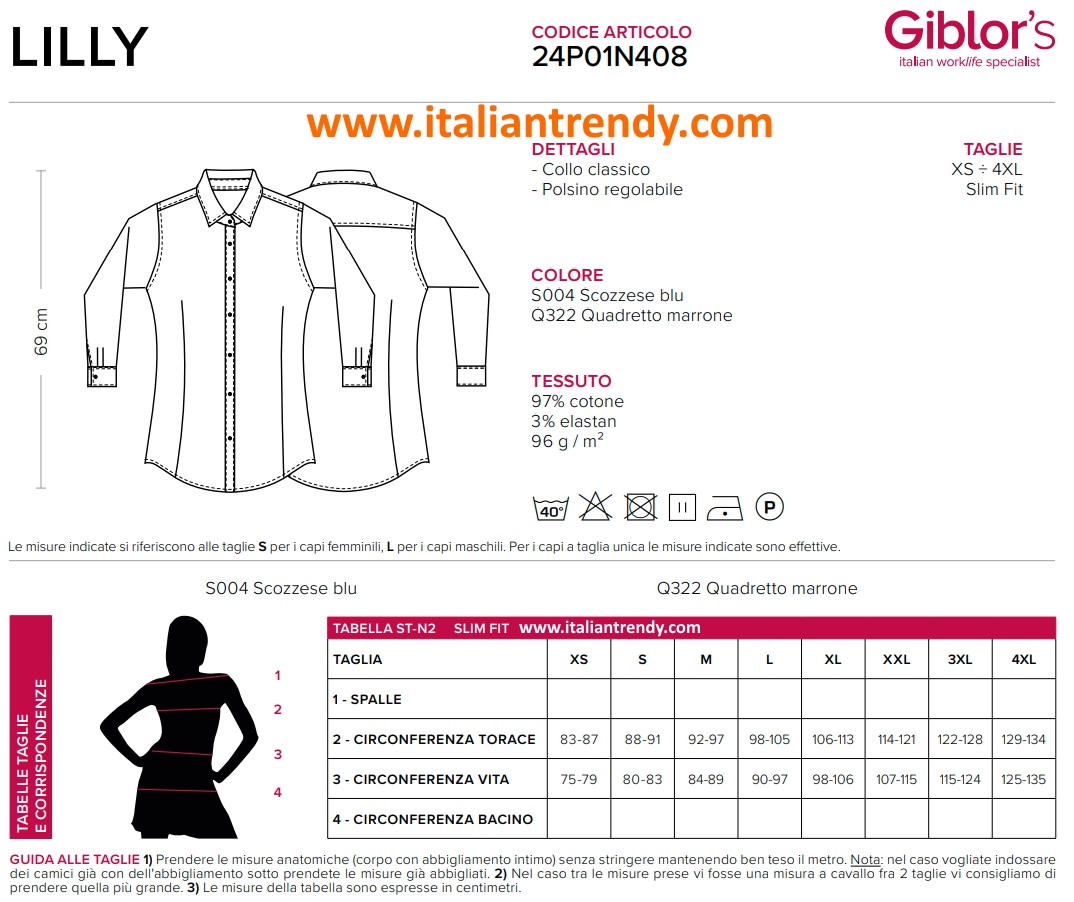 Camicia da Donna Scozzese o a Quadri Elasticizzata Da Lavoro Per Bar Pub Ristoranti-Lilly - immagine 4