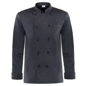 Giacca cuoco Raphael nero realizzato in misto cotone Lux Satin che conferisce un aspetto brillante ai tessuti, li rende facile stiro ed è assolutamente confortevole sulla pelle